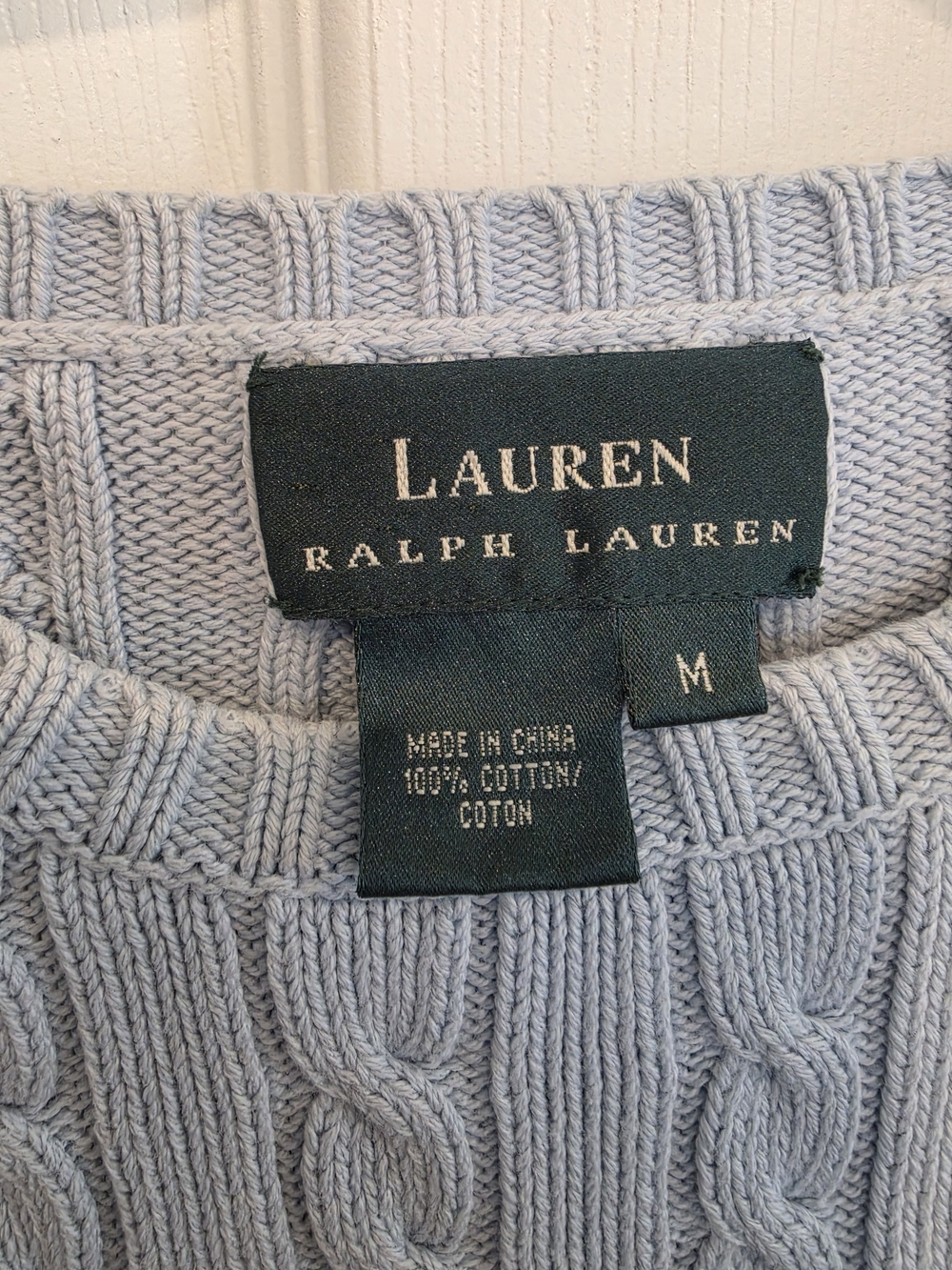Ralph Lauren Light Blue Women's Cable-Knit Crew Neck Sweater Size-M - Picture 4 of 5